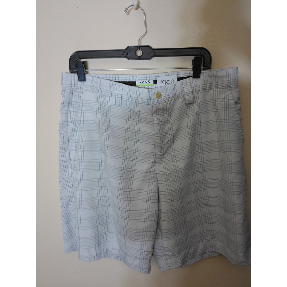 IZOD Golf Shorts Mens 34 White Black Grid PerformX Athletic Preppy Summer
